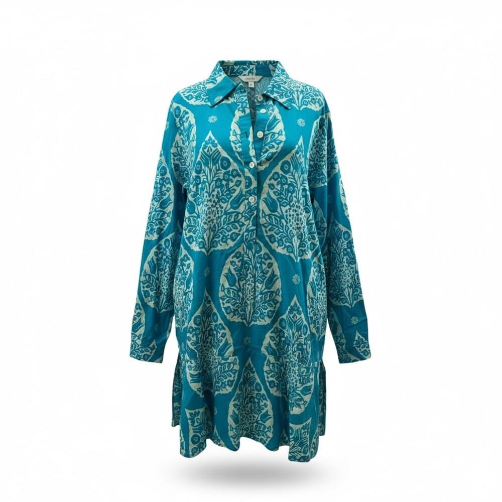 LIVRO Polly Mini Dress Blue Blossoms A-Line Shirt Dress